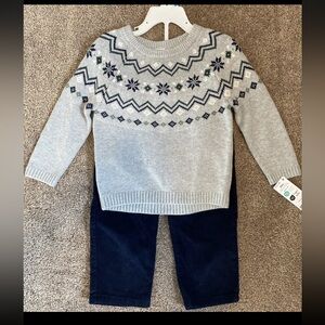 NWT Carter's Boys Fair Isle Sweater & Corduroy Pants 2- Pc Set . Size 24 Months